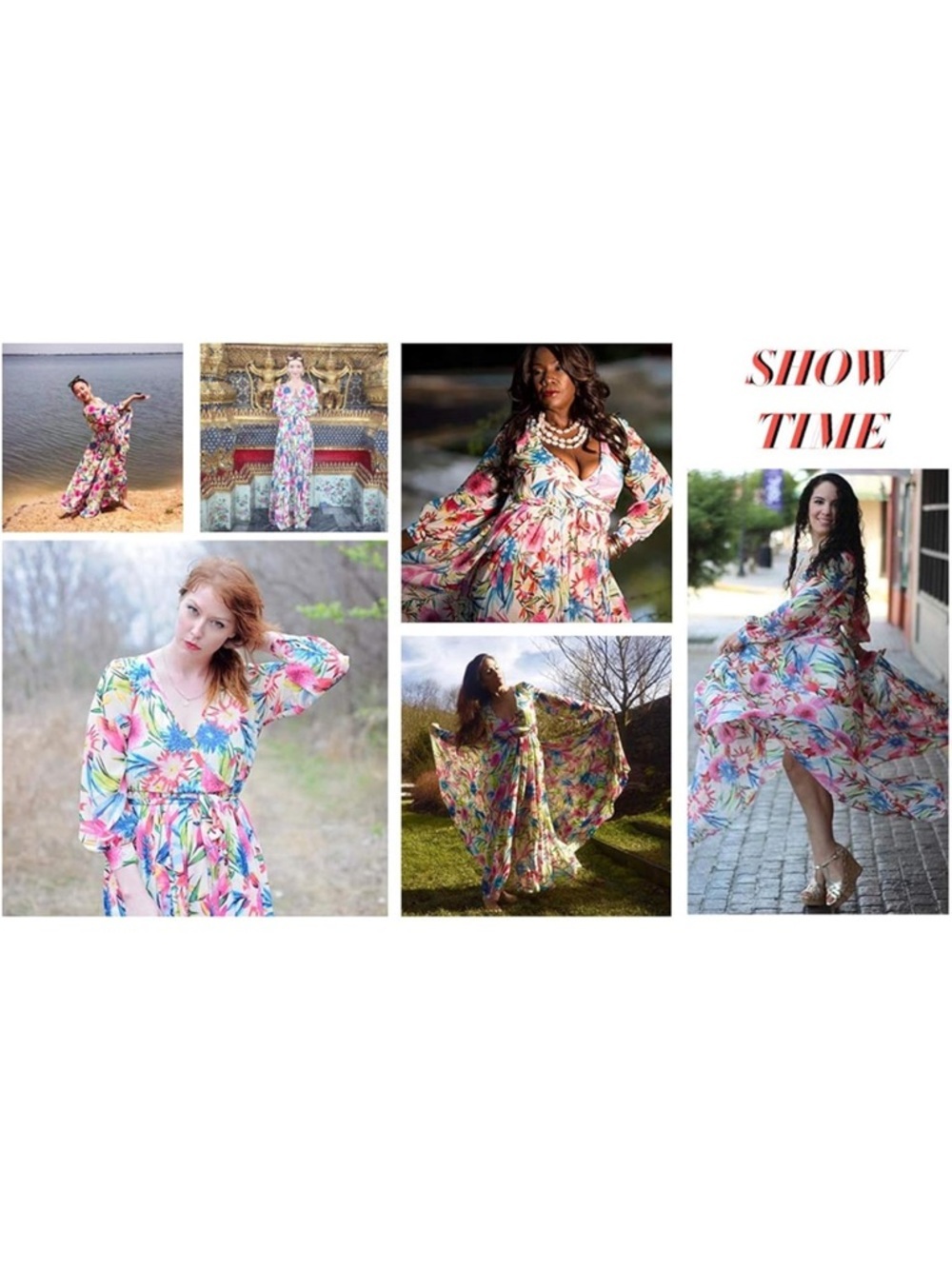 HAODUOYI Floral Wrap Maxi Dress in Cream, Pink and Blue - Picture 13 of 14